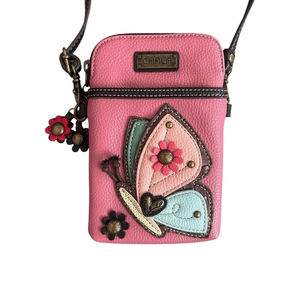 Chala Graceful Butterfly Cell Phone Purse Bag Spring Guava Pink Vegan‎ Leather